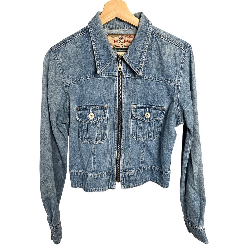 Express Jeans Zip Up Denim Jacket Size Small 100% Cotton